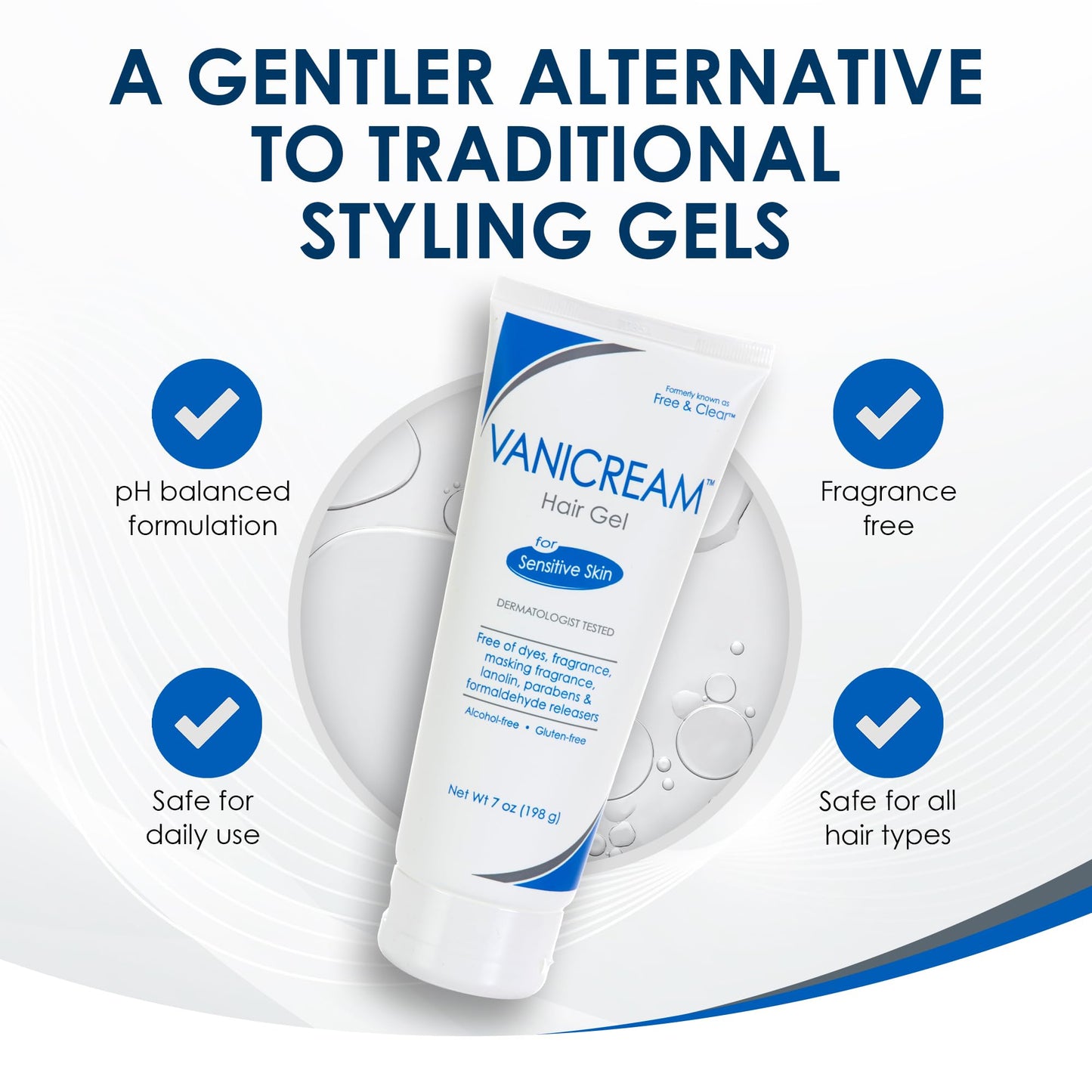 Vanicream Free & Clear Hair Styling Gel, Fragrance and Gluten Free, For Sensitive Skin, Unscented, 7 Oz