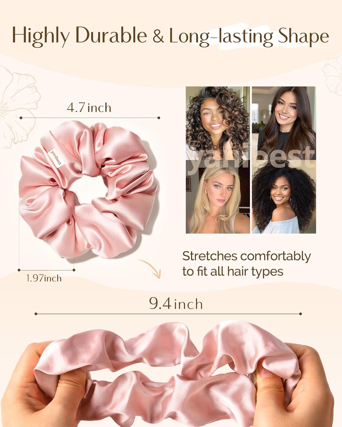 Yanibest Satin Scrunchies - 8 Pcs Soft Silk Hair Ties for No-Damage Ponytails | Women's Hair Accessories