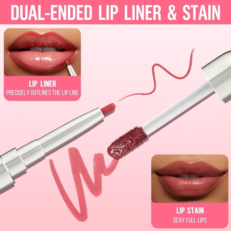 iMethod Lip Liner Stain - Long-Lasting 2-In-1 Dual-Ended Peel Off Lip Stain with Tweezer | Natural Rose Color
