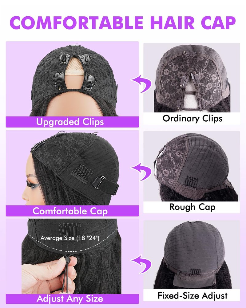 Lysilf V Part Wigs Human Hair 250% Density Body Wave Upgrade U Part Human Hair Wigs with Drawstring No Leave Out No Sew Glueless Clip In Half Wig for Women (Natural Black, 20 Inch)