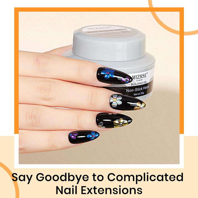 MIZHSE Solid Builder Gel - 1 oz Clear Non Stick Hand Hard Gel with 6 Colors Chrome Powder Nail Form Extension Kit for Nail Salon Home DIY