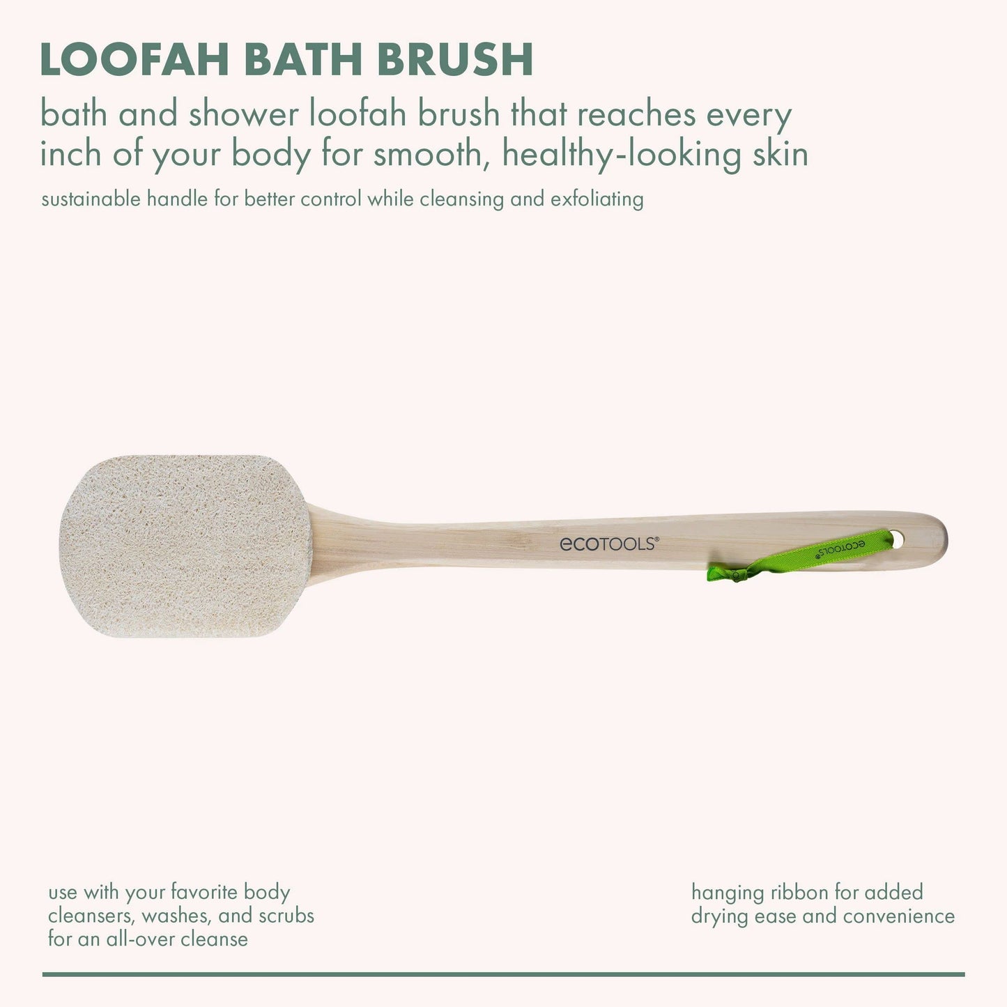 EcoTools 2 Pack Loofah Bath Brush, Back Brush for Bath & Shower, Made with Long Handle & Natural Loofah Material for Exfoliation, Shower Brush for Men & Women, Cruelty-Free