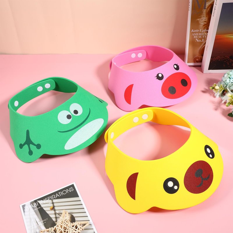3Pcs Shower Cap, Soft Adjustable Baby Bath Caps Cartoon Hair Washing Shield Shower Hats Newborn Shampoo Shield for Infants