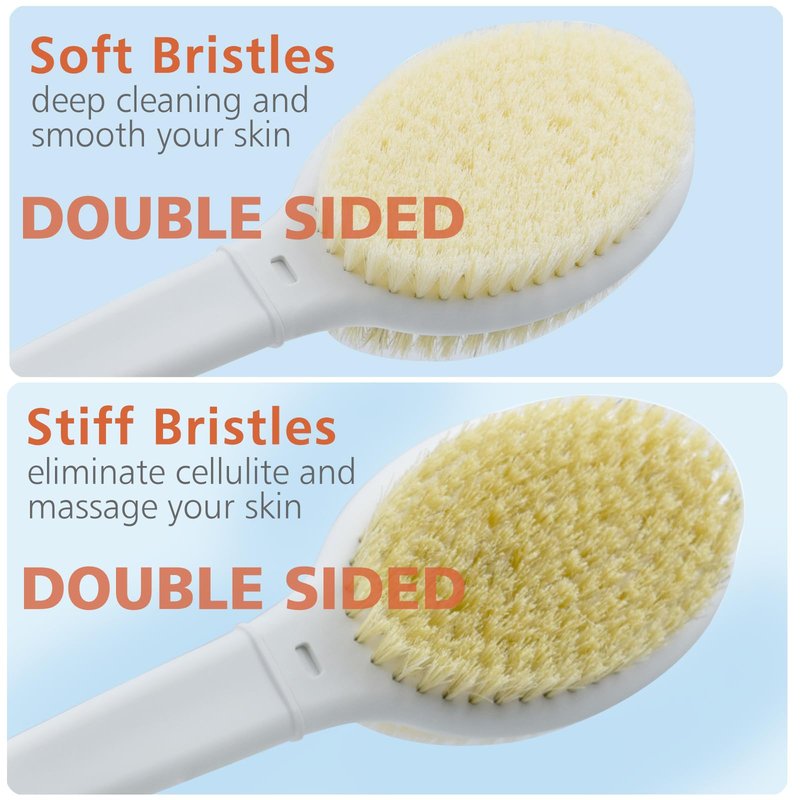 Shower Brush with Soft and Stiff Bristles,18.5" Long Handle Dual-Sided Back Scrubber Bath Brush Body Exfoliator for Wet or Dry Brushing (Long Handle)