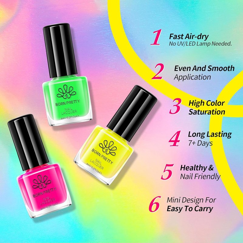 Born Pretty Neon Nail Polish Set - 15 Vibrant Colors for Quick Dry Manicure | Perfect for DIY Nail Art