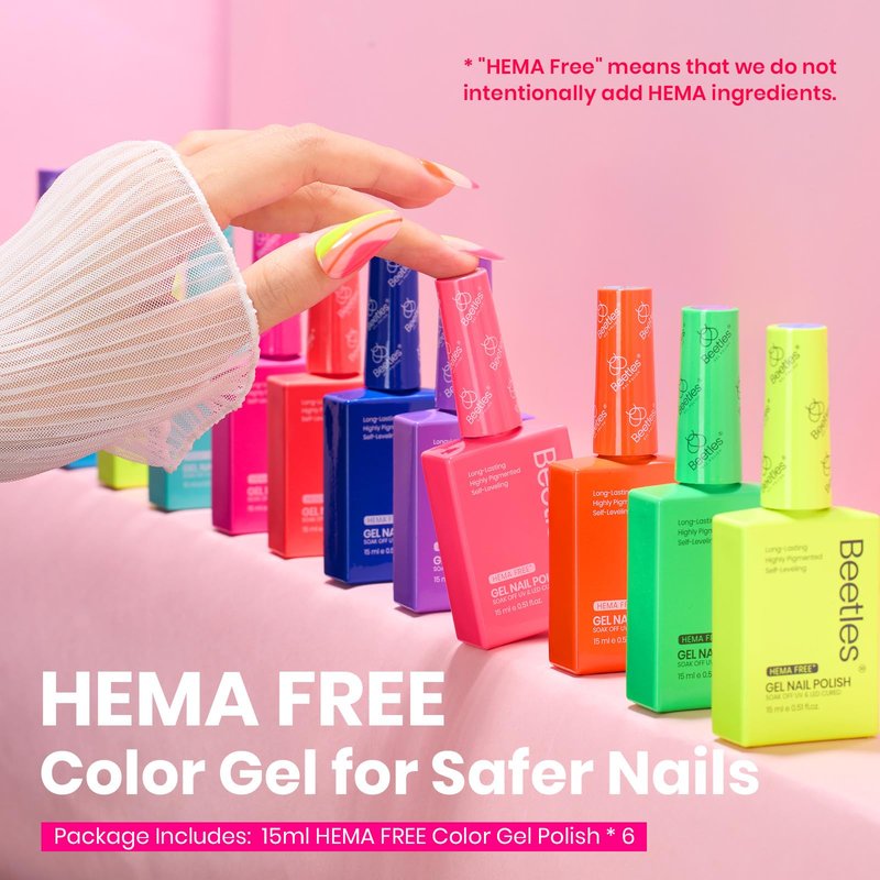 Beetles Neon Gel Nail Polish - Tropical Mood, Hema Free 6 Colors Summer Gel Nail Polish Set, 15ML Hot Pink Yellow Blue Purple Green Orange, Soak Off UV LED Bright Rainbow Summer Nails Art Holiday