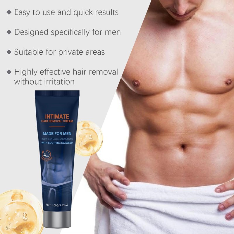 2PCS Men's Hair Removal Cream, Home Hair Removal Cream for Men - Residue-Free & Mark-Free Depilatory Cream, Moisturizing Gentle Formula with Seaweed Extract