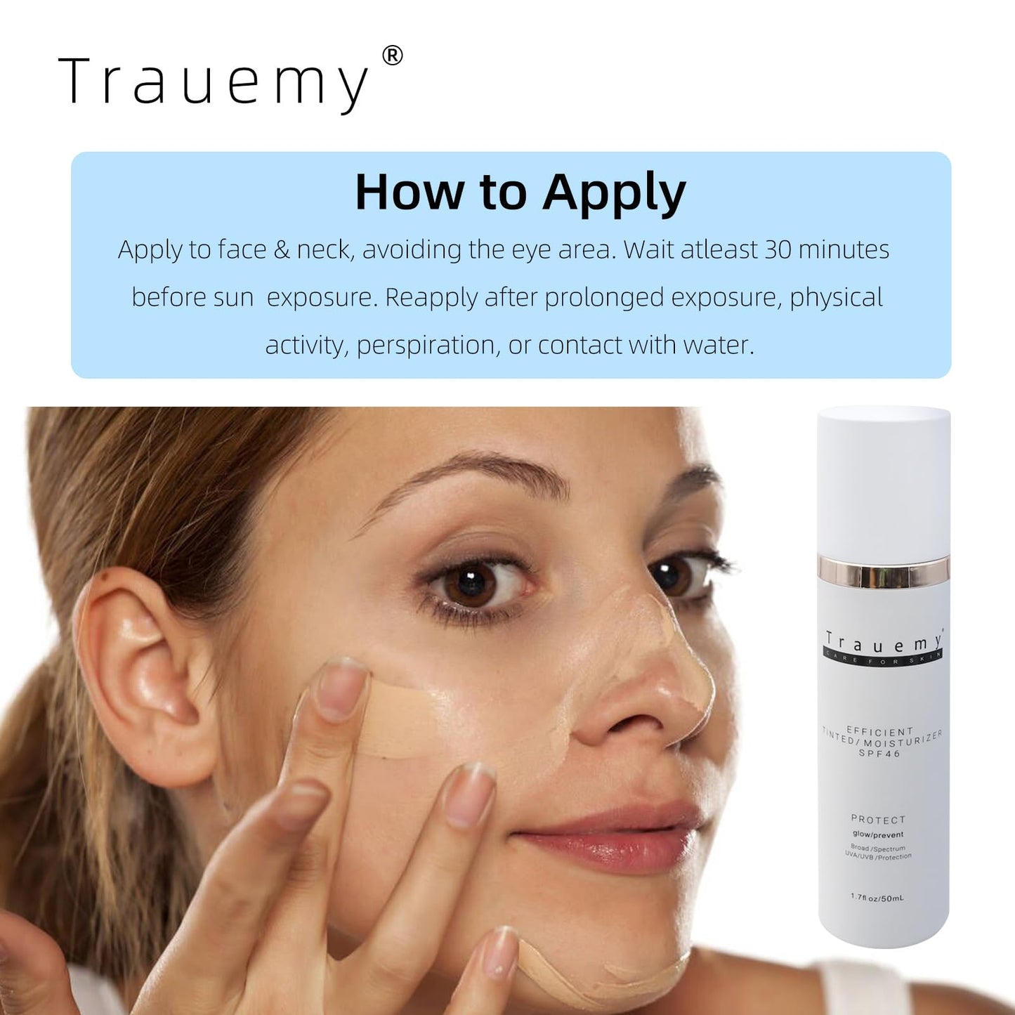 trauemy Anti-Aging Tinted Face Moisturizer Sunscreen SPF 46 & Hydrating Skin Care & Face Moisturizer - Chemical BB Cream, Water-Resistant-Dewy (Deay-2pcs)