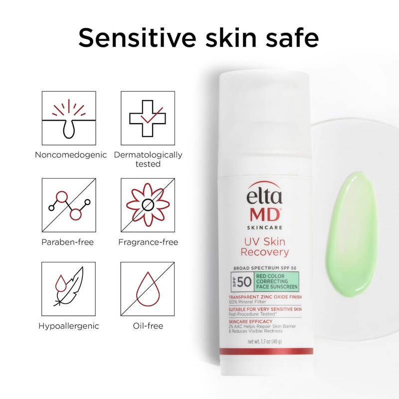 EltaMD UV Skin Recovery Face Sunscreen with Zinc Oxide, All Mineral, Safe for Sensitive Skin SPF 50