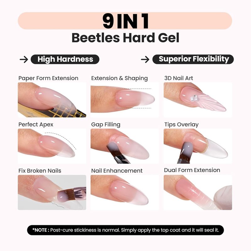 Beetles HEMA-Free Hard Gel for Nails - 9-in-1 Pink Glitter Mini Size | Nail Extension & Strengthening 0.5 oz