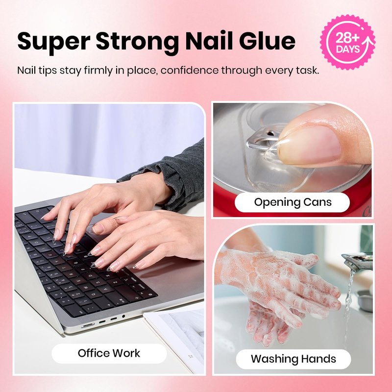 Beetles Super Strong Nail Glue for Press on Nails: 10ML 3Pcs Brush on Glue for Acrylic Nails, Nail Tips Quick Dry No Uv Light Needed