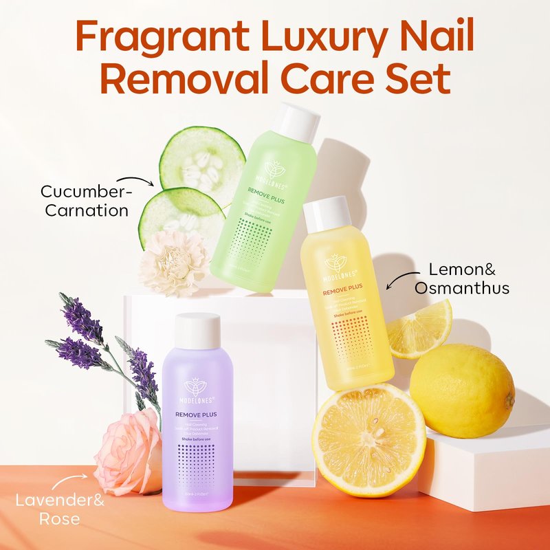Modelones Nail Polish Remover, Gel Polish Remover Set with Jojoba Oil Fast Gentle Removal for Nail Glue Acrylic Dip Powder Press On Nails, Travel Home Salon Gift for Women 2 Fl Oz, Pack of 3