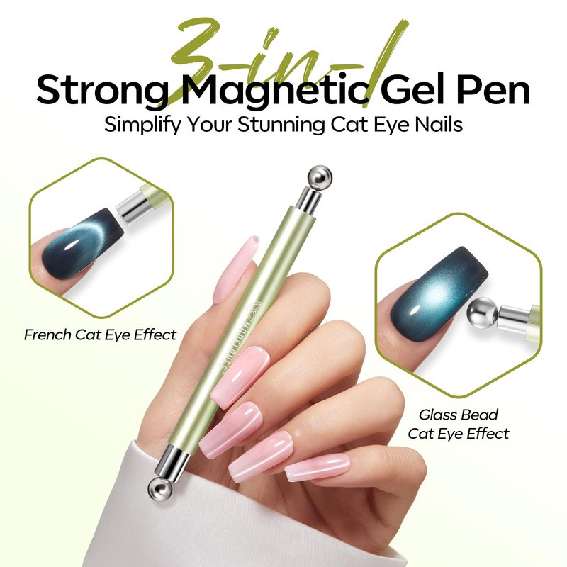 Modelones Cateye Gel Polish Nail Magnet Set, 6PCS Cat Eye Magnet Tool with Liner Nail Brush for Gel Swirl Nails Strong Magnetic Nail Art Wand, Glass Bead& French Tip for DIY Nail Lovers