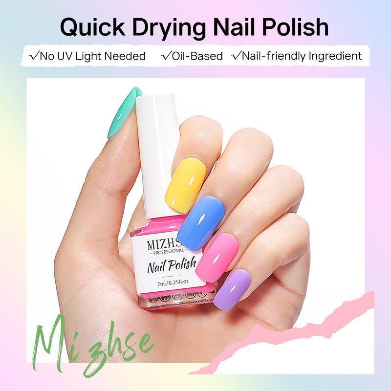 MIZHSE Quick Dry Nail Polish Set, 24 Colors Spring Summer Regular Nail Polish Non Gel, Air Drying Fast Neon Trendy Glitter Bulk Nail Lacquer Oil-based Long Lasting Home DIY Gift for Women