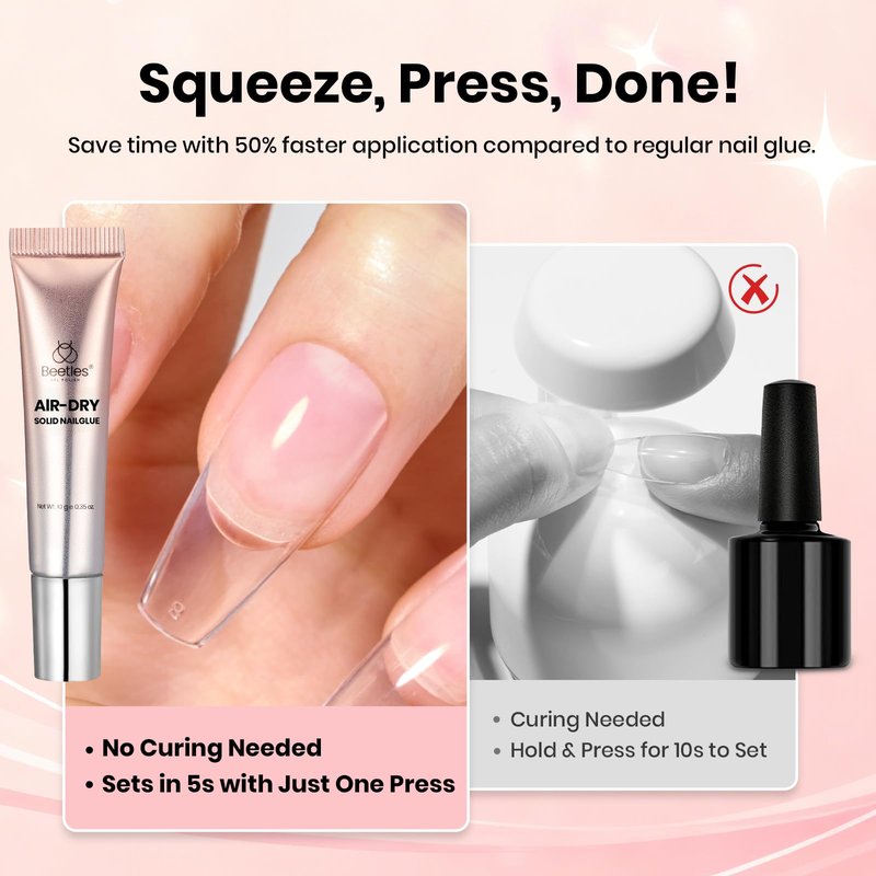 Beetles Super Strong Nail Glue 10g for Press On Nails, No Uv Lamp Needed, Quick Drying, Long Lasting, Easy Control Semi Solid Nail Glue for False Acrylic Nails