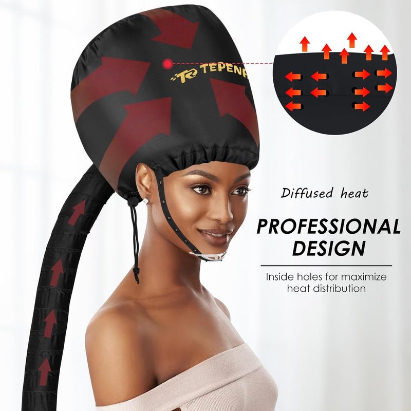 Bonnet Hair Dryer Attachment - Large Black, Soft & Adjustable for Fast Drying Natural Curly Hair | Home Use