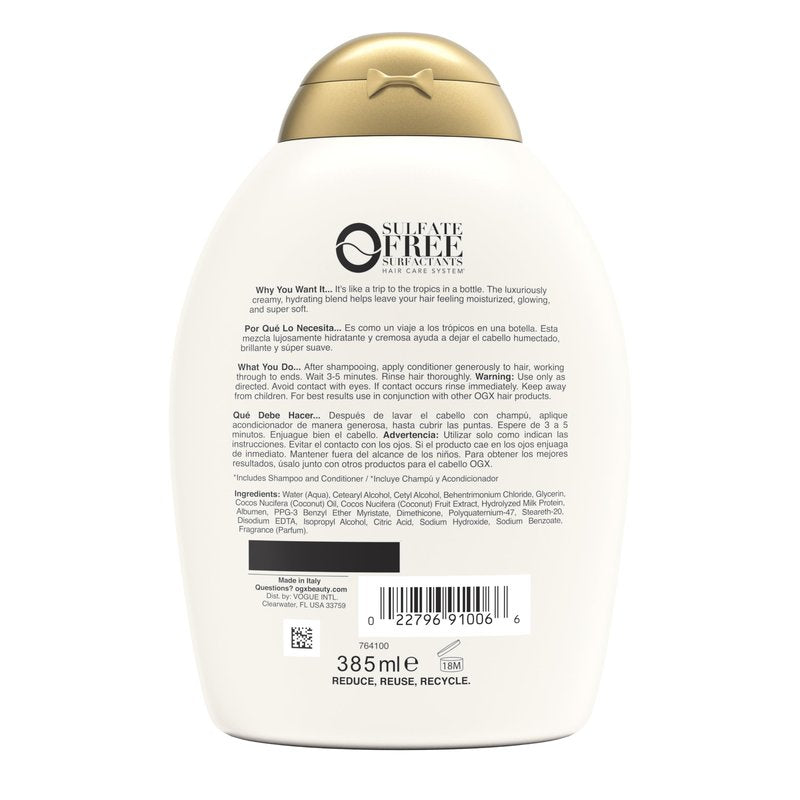 OGX Hair Conditioner, Nourishing Coconut Milk, Sulfate-Free | 13 Fl Oz | Pack of 2