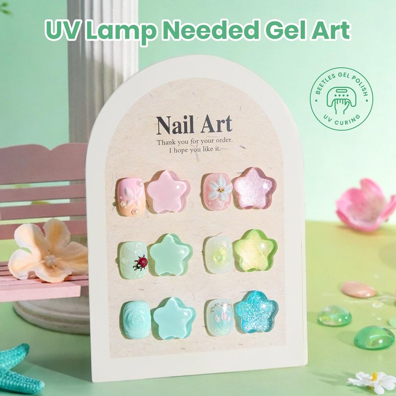 Beetles Hema Free Gel Polish Set, 15 ML 6 Colors Pastel Cat Eye Pink Green Blue Glitter Gel Nail Polish Kit Soak Off UV Nail Art DIY at Home Salon Spring Summer Gift for Women