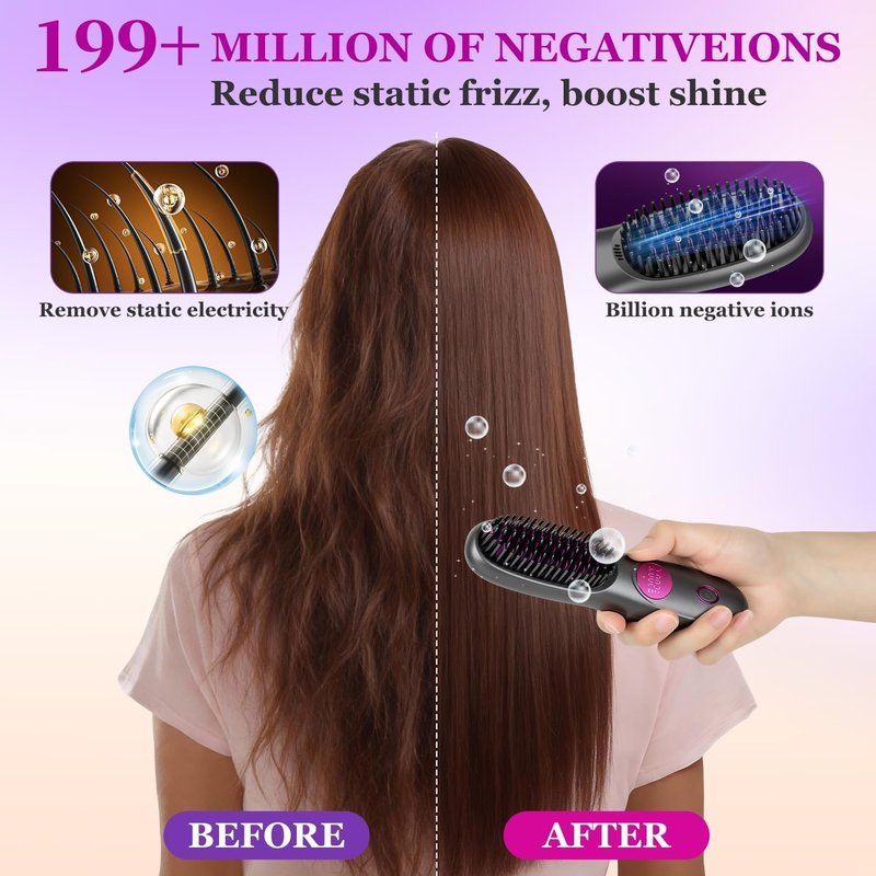 Go Brush Pro,2026 New Cordless Straight Hair Brush, Portable Scald-Proof mini Straight Hair Comb with Three Temperature Settings and LED Display Screen, Quickly Heating Travel Hair Brush (Dark Pink)
