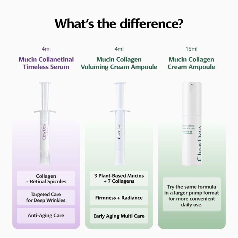 ClearDea Mucin Collagen Voluming Ampoule Moisturizer Face Cream (Dual Collagen + Mucin Care) – Deep Hydrating Facial Skin Care for Women, Glow Up Skincare Essentials - 0.14 Fl Oz x 5ea