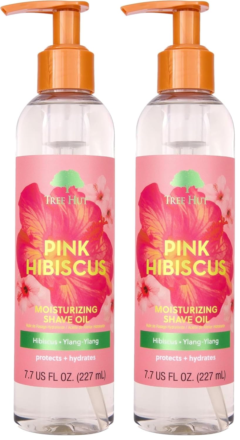 Tree Hut Pink Hibiscus Shave Oil - Gel-to-Oil Formula for Ultra Hydration | 7.7 fl oz (Pack of 2)