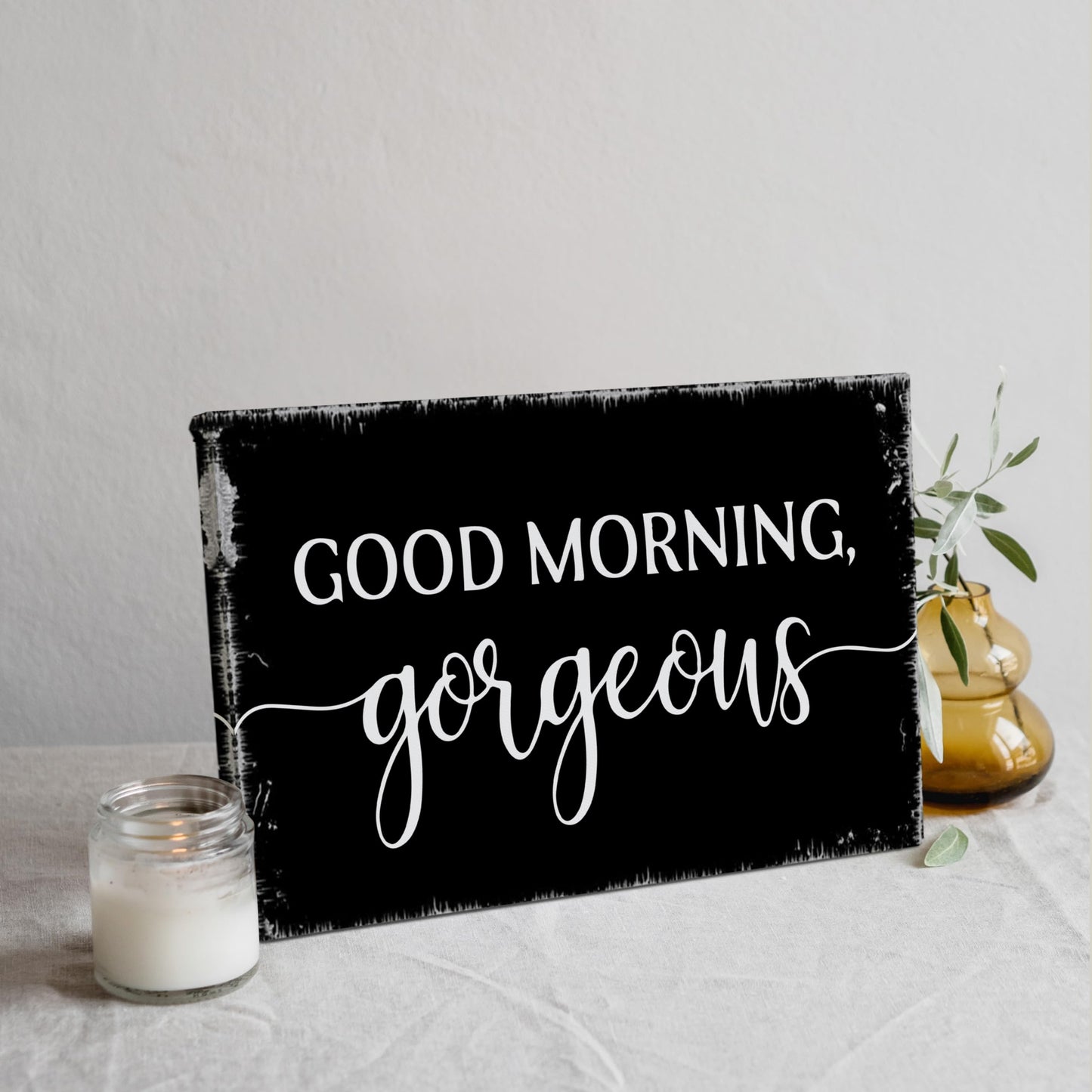 Tizzer Hello Gorgeous Master Bedroom Wall Decor Set of 2, Romantic Farmhouse Couples Bedroom Wall Art Decor, Anniversary Engagement Paintings Prints Gifts for Living Room Home, 11x14 inch- Black