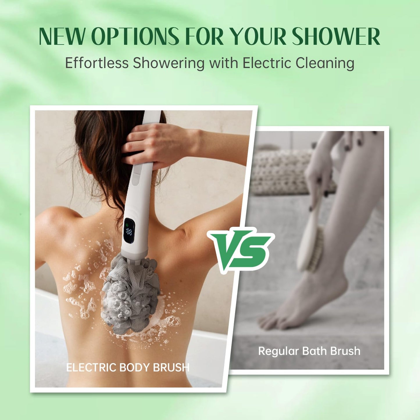 Pecait Electric Body Brush, African Bath Sponge Back Scrubber for Shower, IPX7 Waterproof Dual-Speed Control Bath Brush with 3 Interchangeable Heads, for Cleansing, Exfoliating and Massaging Skin