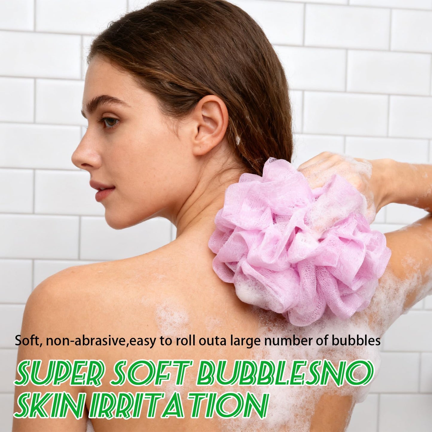 2 Pack Loofah Sponge Shower Loofahs - 50G Bath Sponges Mesh Balls with Pocket to Hold Soape - 2 Colors Exfoliator Wash Back Scrubber for Women & Men