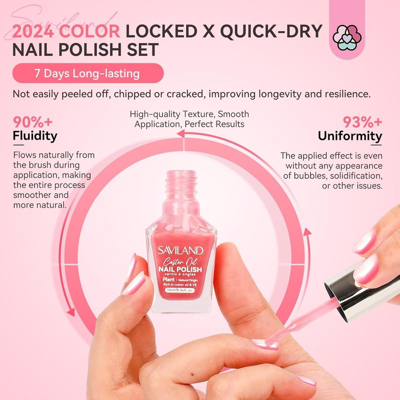SAVILAND Nail Strengthener & Ombre Nail Polish Set - 15ml Pink Strengthener + 6 Colors: Charm Pink, Blue, Gold, Purple