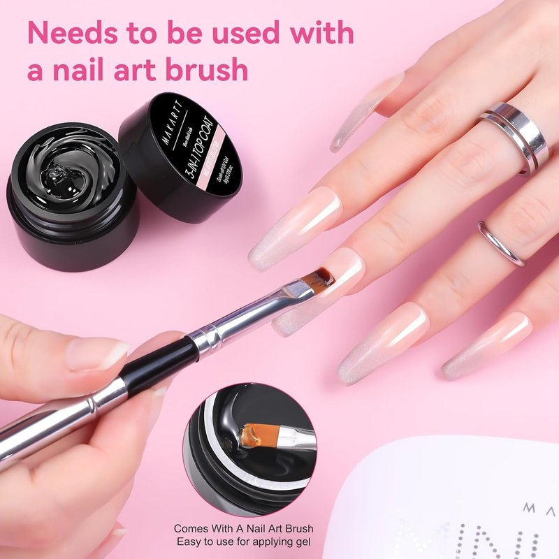 Makartt Gel Top and Base Coat Set: 2-Piece Gel Polish Kit with Nail Art Brush, 15ml Strong Base Gel and 8ml Glossy Hard Top Coat, Long-Lasting Formula for Salon Use, Requires UV/LED Lamp