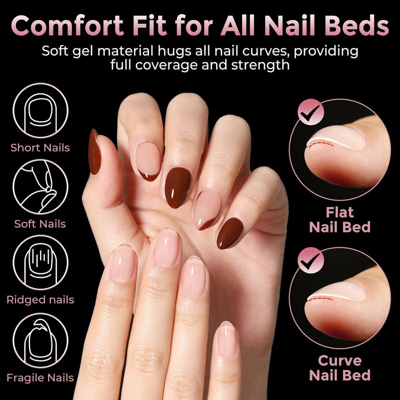 Luckyfairy Almond Nail Tips - 240pcs Soft Gel Pre-Shaped Acrylic Full Cover Nails | 12 Sizes Available