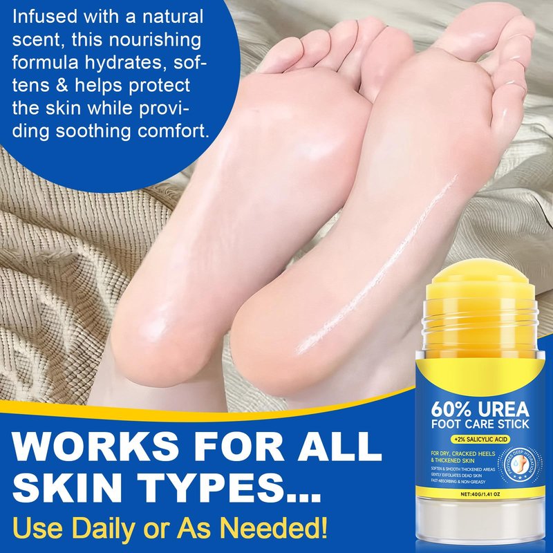 60% Urea Cream Stick plus 2% Salicylic Acid, Maximum Strength Urea Foot Cream Callus Remover for Dry Cracked Heels, Hands, Knees,Exfoliating Moisturizer, Dead Skin Remover Foot Balm 1.4oz (2pcs)