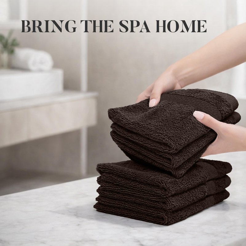 RIVERSIDE 12-Pack Premium 100% Cotton Brown Face Towels for Bathroom [12x12] - Reusable Luxury Face Wash Cloths for Showering - 550 GSM Super Soft & Absorbent Washcloths for Body, Spa & Gym