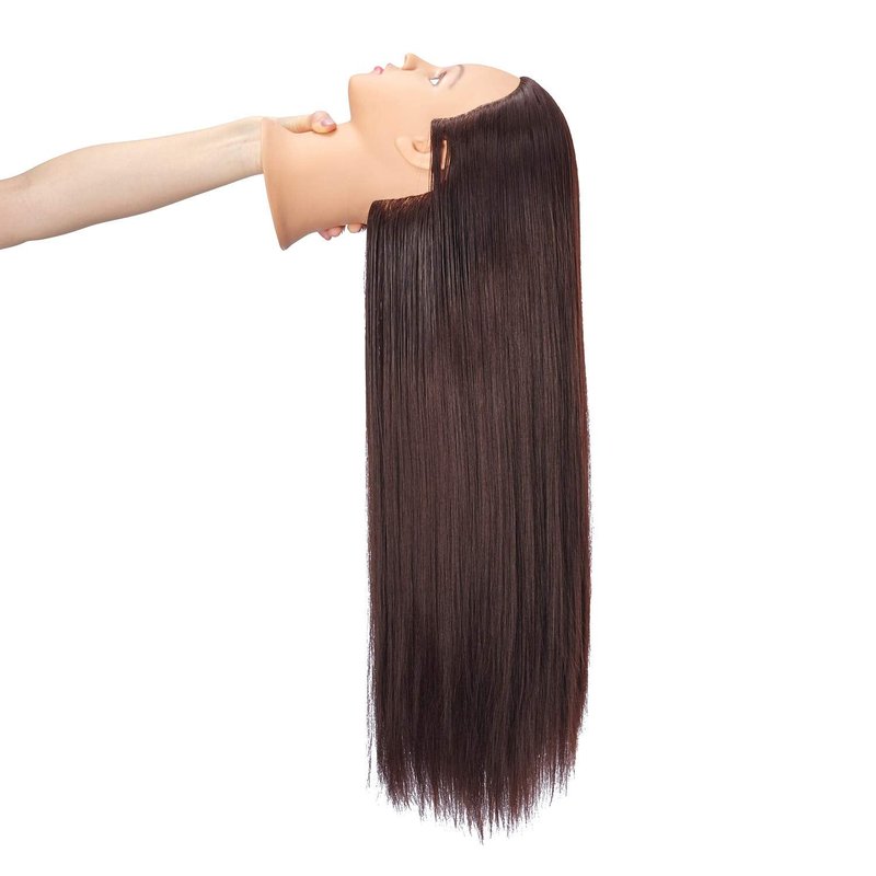 Hairingrid 26"-28" Mannequin Head Hair Styling Training Head Manikin Cosmetology Doll Head Synthetic Fiber Hair and Free Clamp Holder Stand (Dark brown)