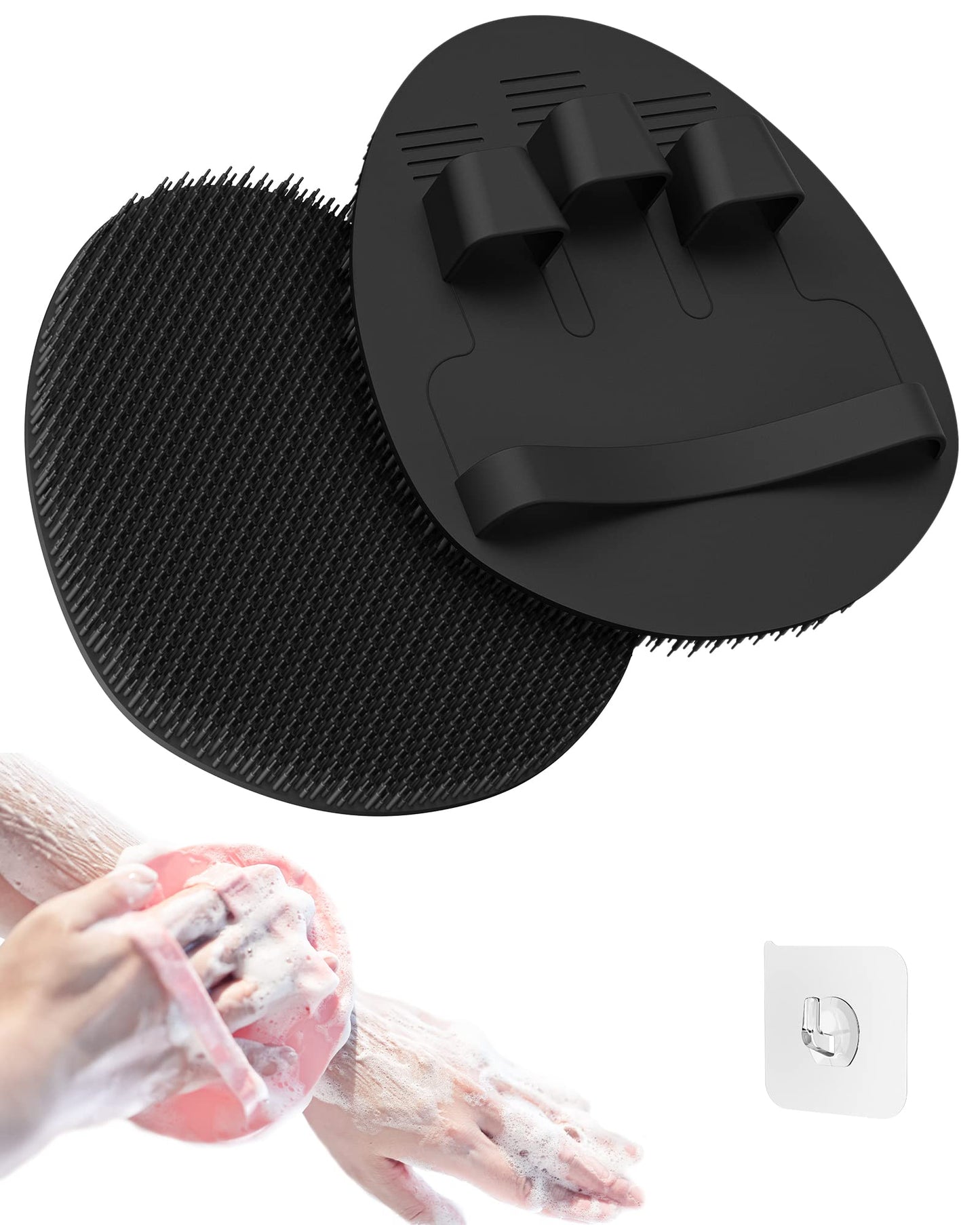 Manmihealth Soft Silicone Shower Brush, Super-lathering Body & Face Brush, Gentle Exfoliating Cleaning Glove for Baby,Sensitive,Dry and All Skin Types (Black x 1)