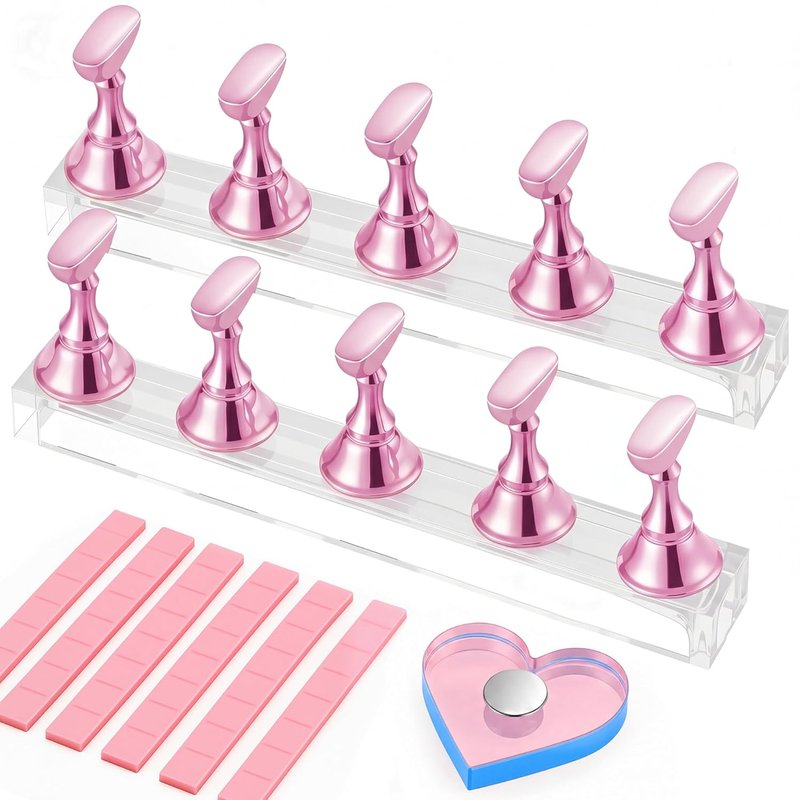 Magnetic Nail Stand for Press-On Nails | Reusable Holder for DIY Nail Art - Pink
