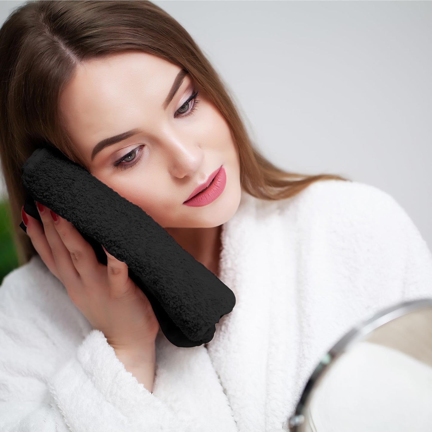 Novo Home Face Towels Pack of 12 – 100% Cotton Wash Cloths (12x12 inch) – Soft, Quick Dry & Highly Absorbent Hand Towels for Bathroom, Spa, Gym, Kitchen and for Daily Use - (Black)