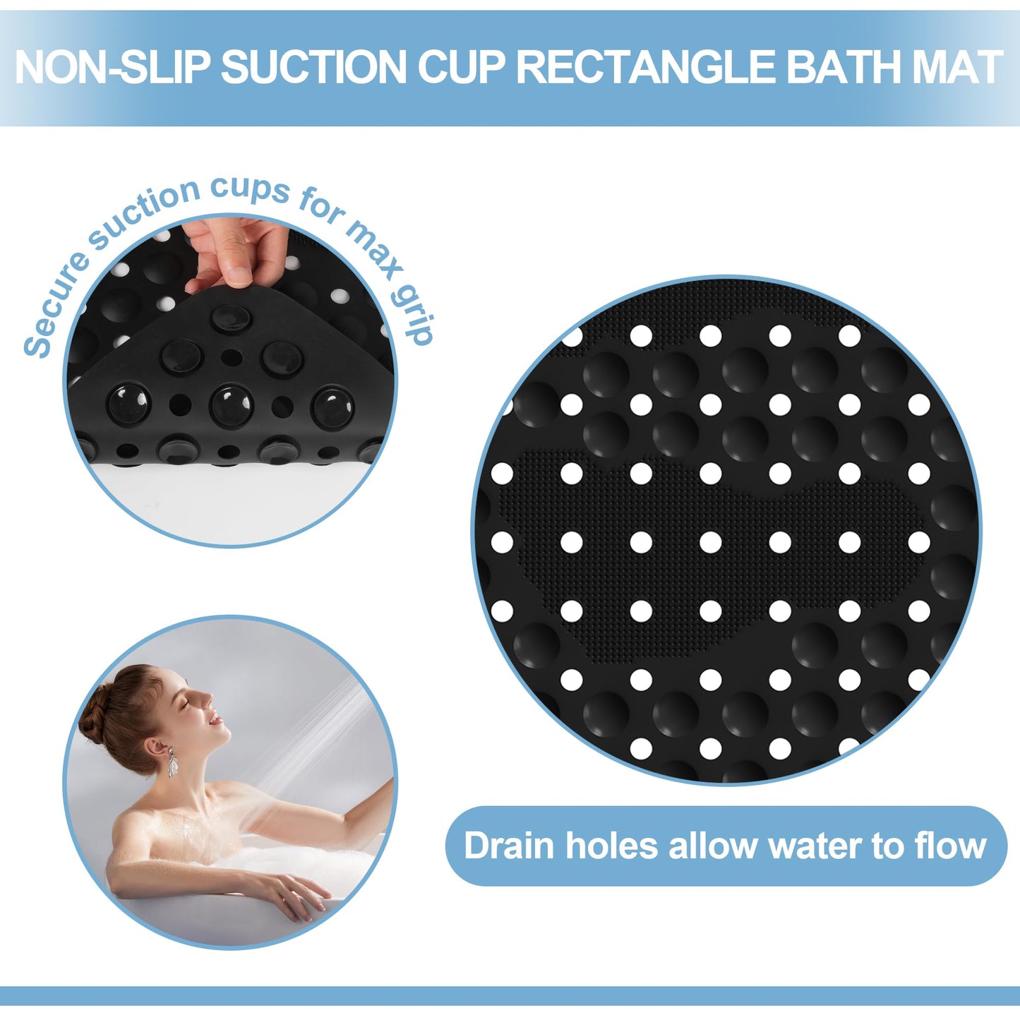 Silicone Non Slip Bathtub Mat 36" x 16", Extra Long Massage Bath Mat for Tub, Soft & Comfortable Shower Mat, Machine Washable Bath Mat for Bathroom and Shower (Gray)