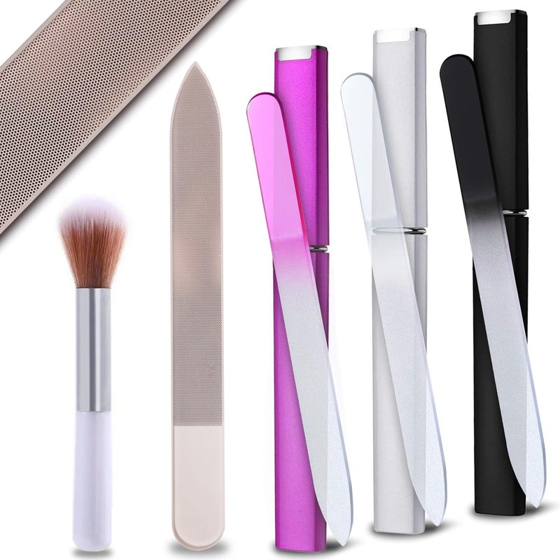 Glass Nail Files for Natural Nails, 3Pack Fingernail File with Case, 1Pack Nano Glass Nail Shiner Polishers Professional Manicure Tools for Home Travel and Salon Use