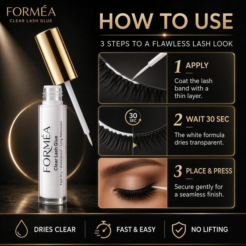Clear Lash Glue - Fast-Drying Waterproof Eyelash Extension Adhesive | Strong Hold for False Lashes