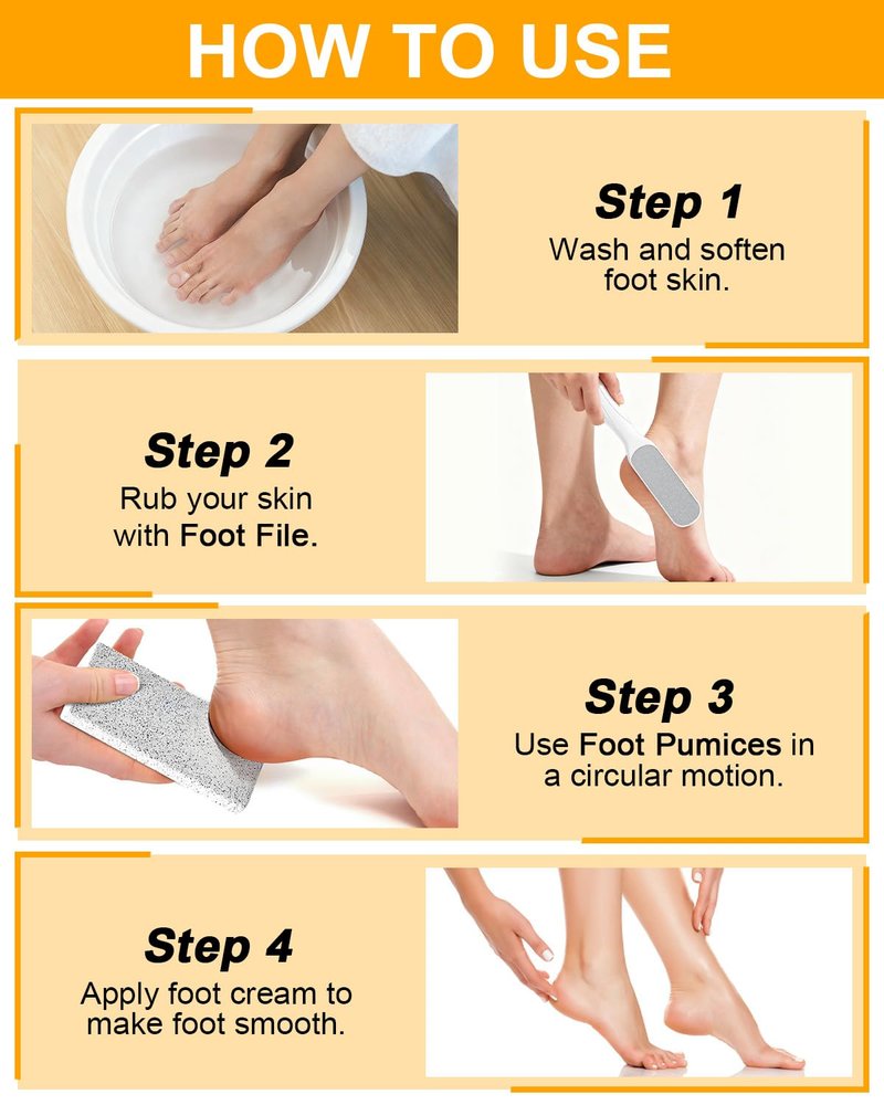Foot Callus Remover for Feet: 4pcs Set Foot Scrubber for Women, Pedicure Tool for Smooth Cracked Heels & Dead Skin Care, Foot Grooming at Home