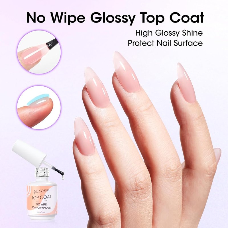 Gellen Nail Glue Gel - 5 in 1 UV Acrylic Nail Glue & No Wipe Top Coat | High Shine Finish for DIY Manicure