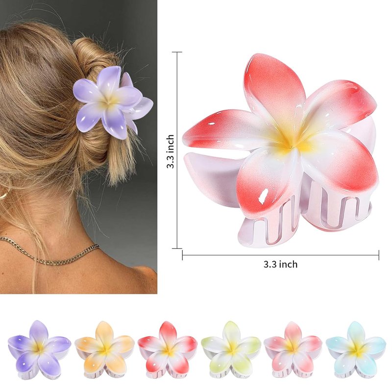 Flower Hair Clips - 6 PCS Hawaiian Claw Clips for Thick & Thin Hair | Cute Plumeria Accessories - Light Petal