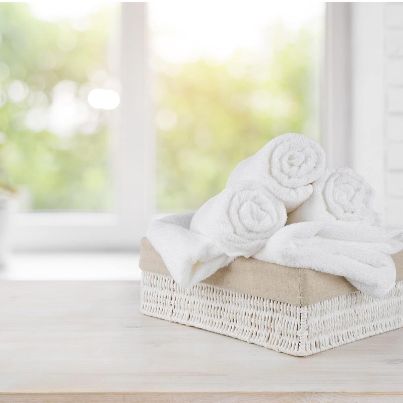 GOLD TEXTILES Premium Bath Towel Set (Pack of 12,27 x 54) 100% Ring-Spun Cotton Towels for Hotel, Spa, Soft and Absorbent (27 x 54, White - 12 Pcs)