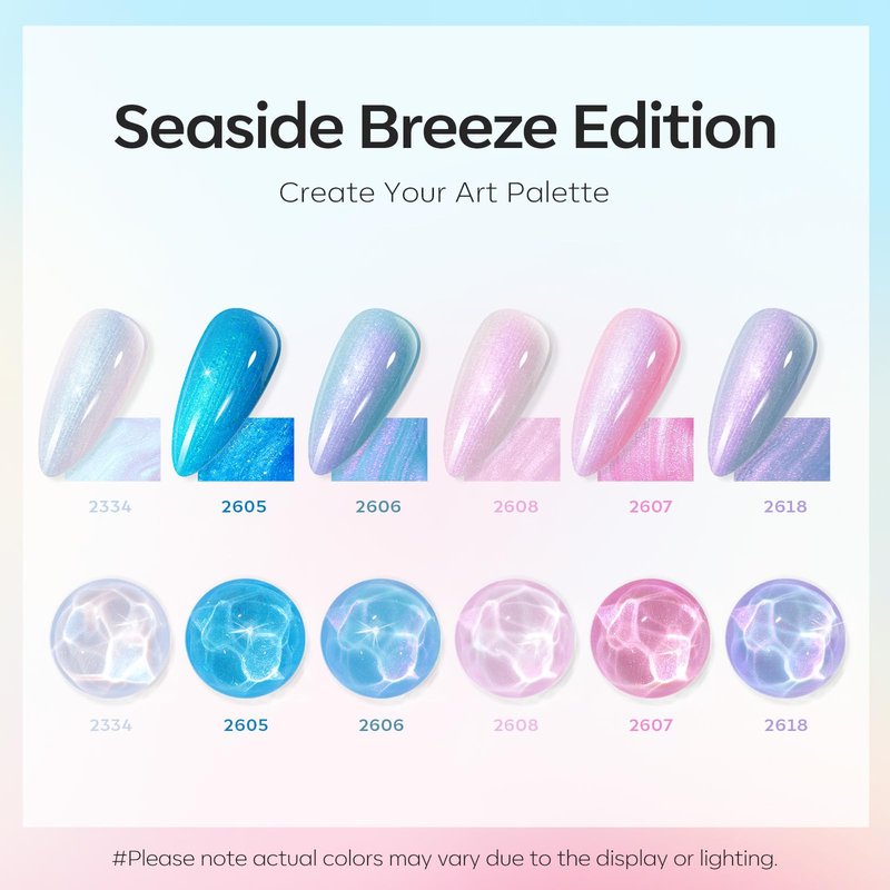 modelones Gel Nail Polish Set 6 Colors Pink Blue Pearl Gel Nail Polish White Pink Blue Shimmer Mermaid Glitter Polish All Seasons Soak Off Nail Drawing Swirl Shell Thread Effect DIY Gift Women Girl