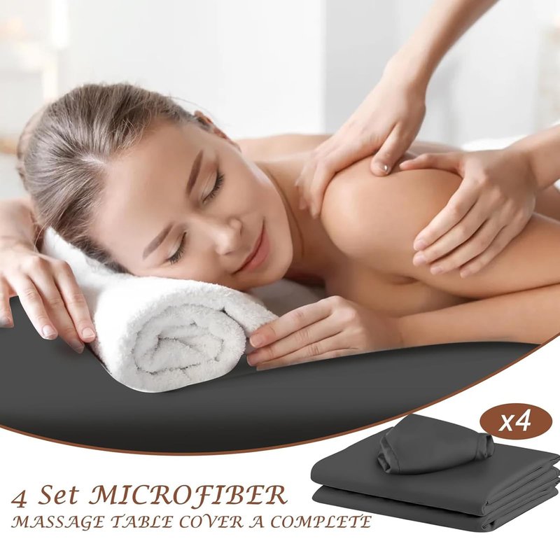 4 Sets Microfiber Massage Table Sheets Set 3 Piece Set Includes Premium Massage Table Cover Fitted Sheet and Fitted Face Rest Cover (Black)