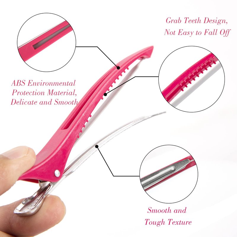 12 PCS Women's Sectioning Styling Hair Clips - Alligator Clips with Silicone Band, No Crease Duck Billed Design for Easy Hairstyling (ROSE)