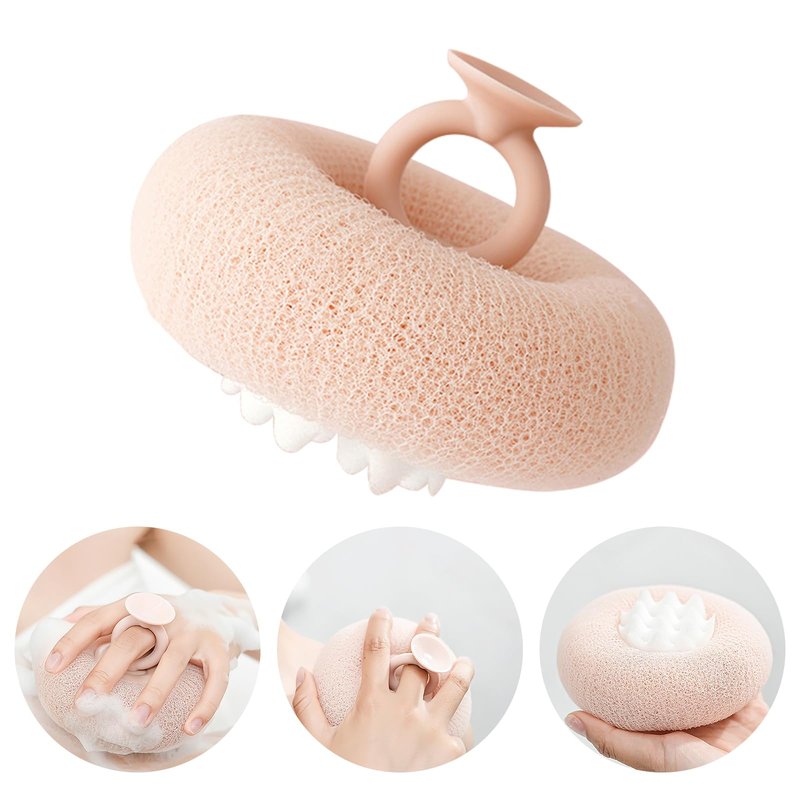 2-in-1 Sunflower Shower Sponge with Suction Cup | Exfoliating Bath Sponge for Soft Skin | Hypoallergenic & Eco-Friendly Body Scrubber for Spa-Like Luxury (Meat Pink)