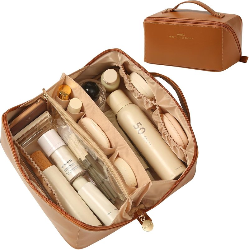 Omeily Travel Makeup Bag - Large Cosmetic Organizer with Compartments | Multi-Function Toiletry Storage for Women