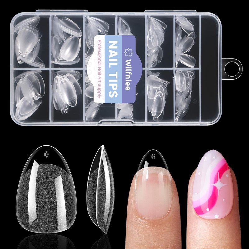 Extra Short Almond Nail Tips: 240Pcs Small Clear Almond Nails Soft Gel Fake Nail Tips for Nail Extension, 12 Sizes Full Cover Clear Press on Nails for Girls for Home DIY Salon